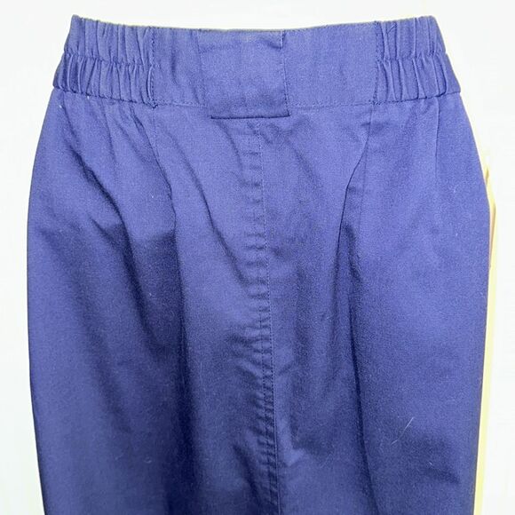 Vintage 80s Chaus Navy Blue Pleat Front Straight Midi Polyester/Cotton Skirt - Picture 6 of 8